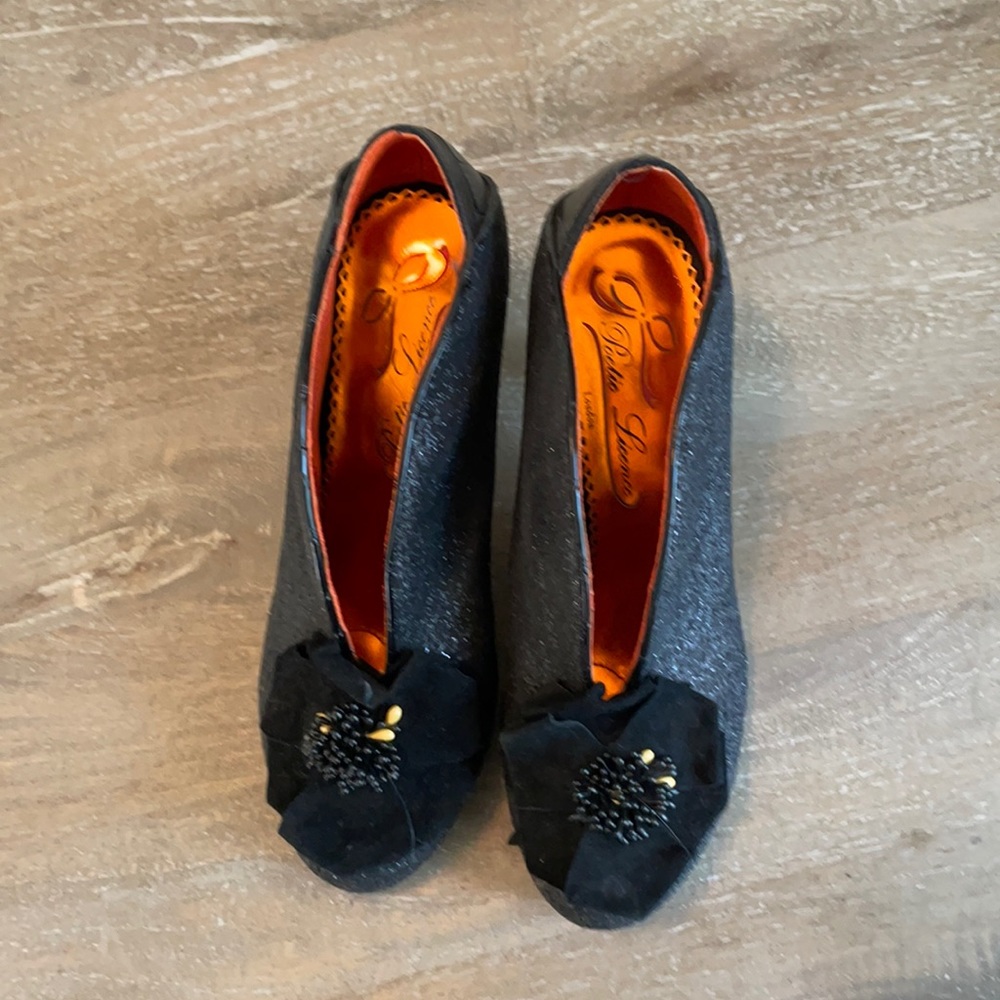 Black sparkly booties, by poetic license, London